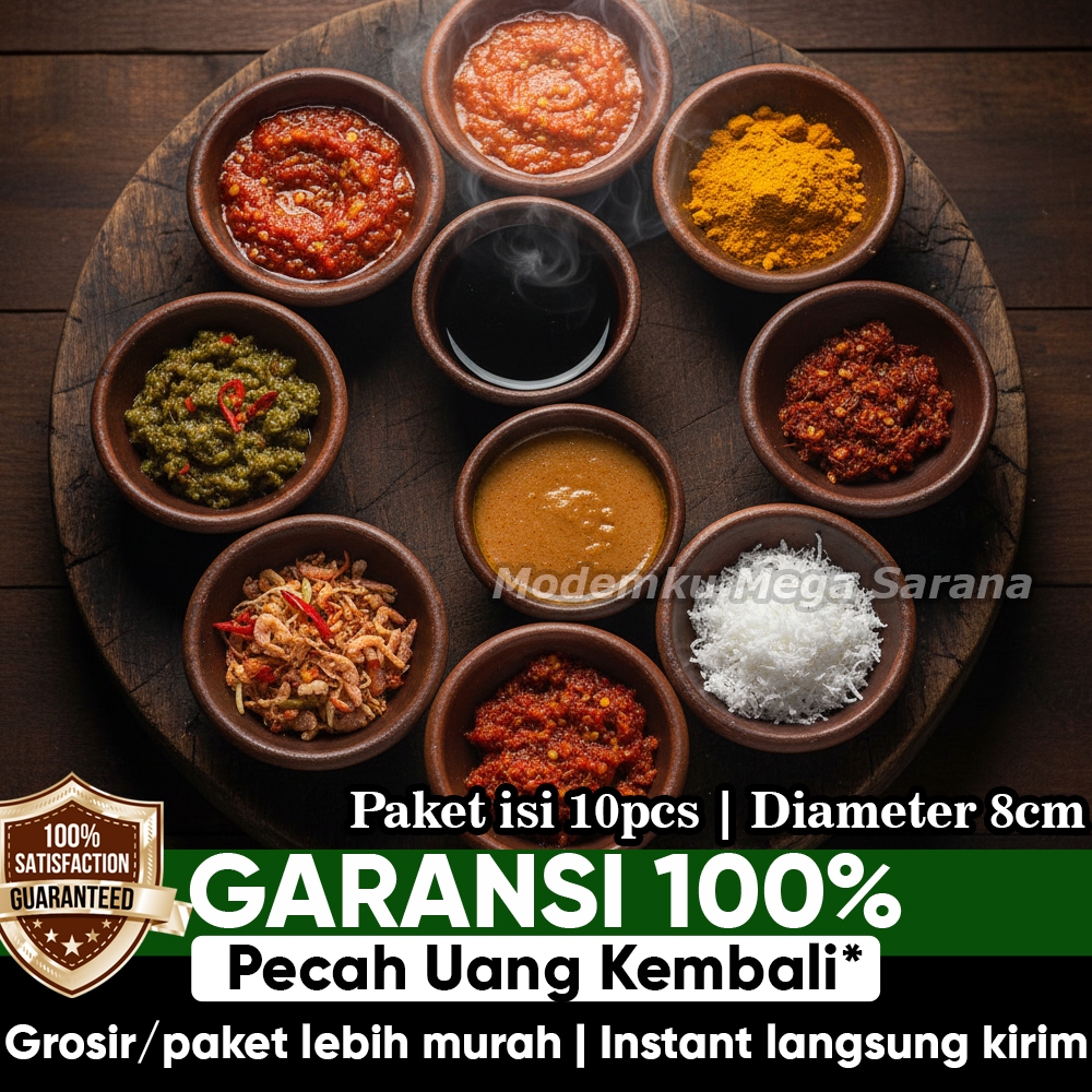 Isi 10 pcs - Diameter 8 cm - Paket Usaha Cobek Mini Tempat Lalapan Tanah Liat Gerabah Piring Wadah S