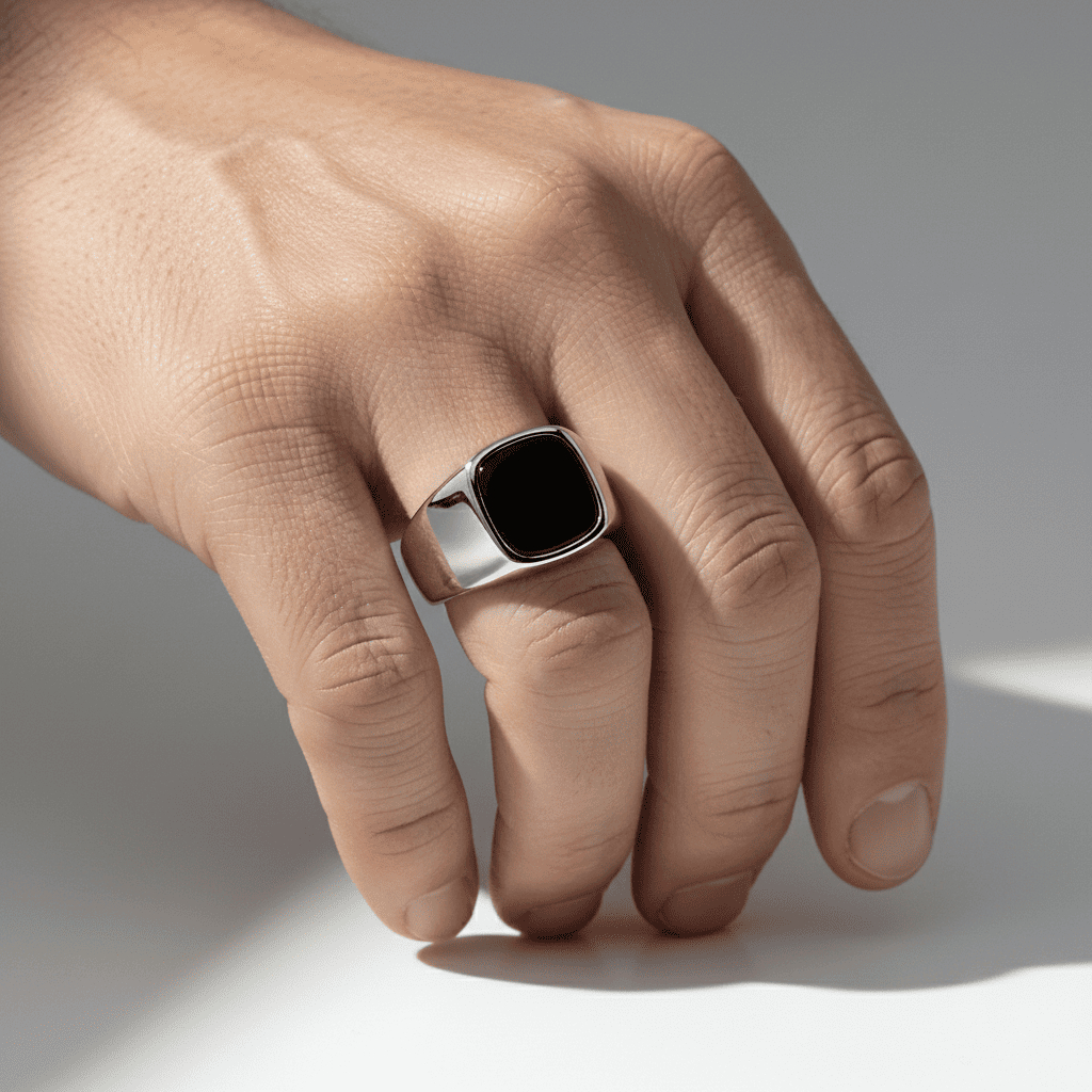 Cincin Pria Signet Batu Hitam Suasa Asli – Ring Cowok Elegan Premium Gold/Rosegold/Silver Fashion Te