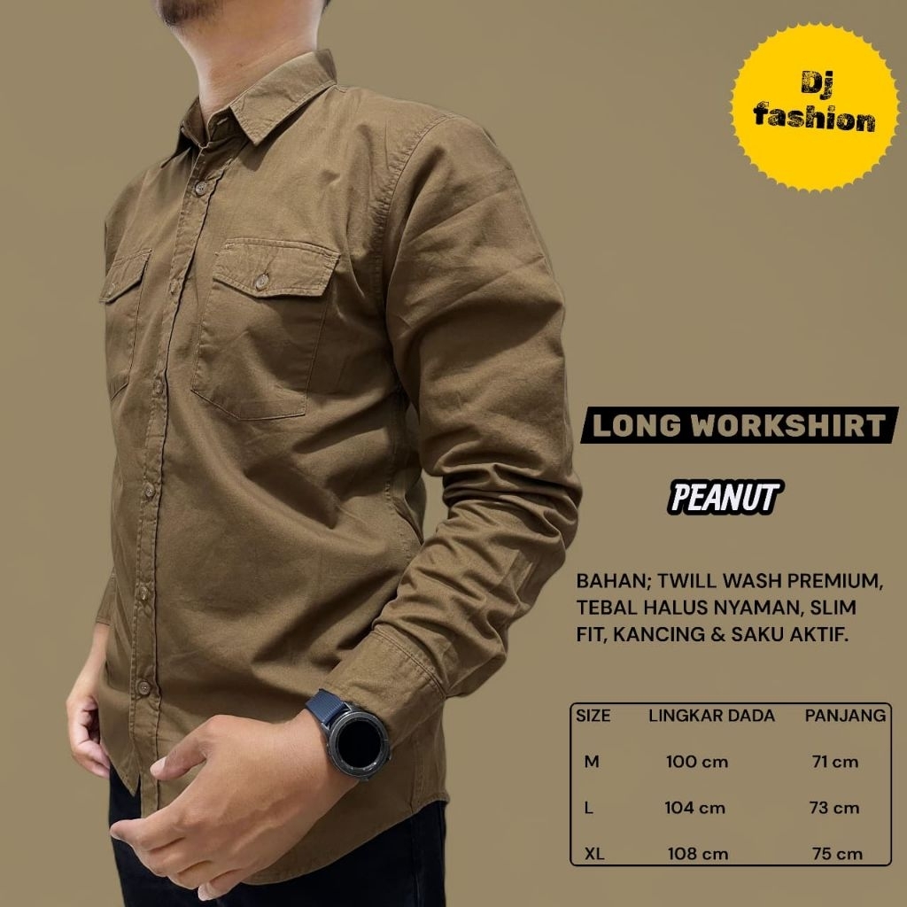 Kemeja Pria Twill Panjang workshirt Katun Halus Lengan Panjang Kasual Formal