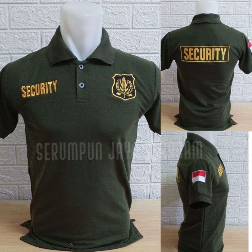 KAOS SECURITY HIJAU ARMY LOGO KUNING FULL BORDIR - KAOS KERAH SECURITY HIJAU ARMY BORDIR - KAOS SECU