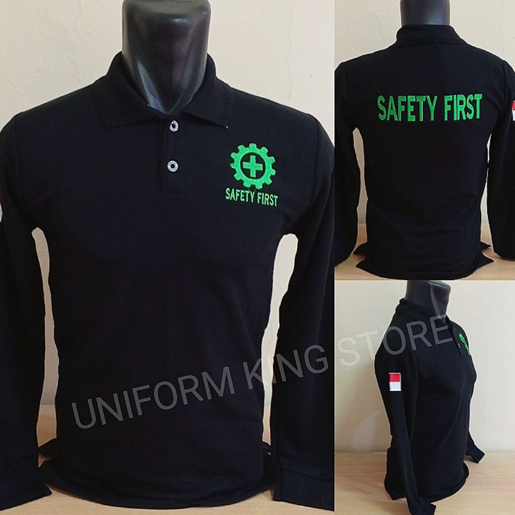 KAOS SAFETY FIRST HITAM LENGAN PANJANG BORDIR - KAOS SAFETY FIRST LENGAN PANJANG BORDIR