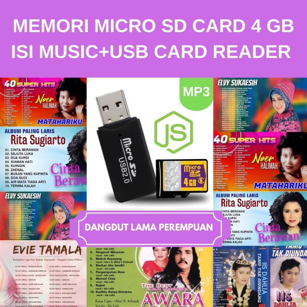 ISI (DANGDUT LAMA PEREMPUAN) MEMORI 4 GB MICRO SD CARD ORI+USB CARD READER