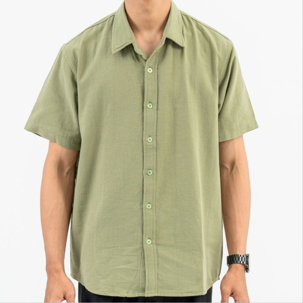 Kemeja pria lengan pendek linen basic