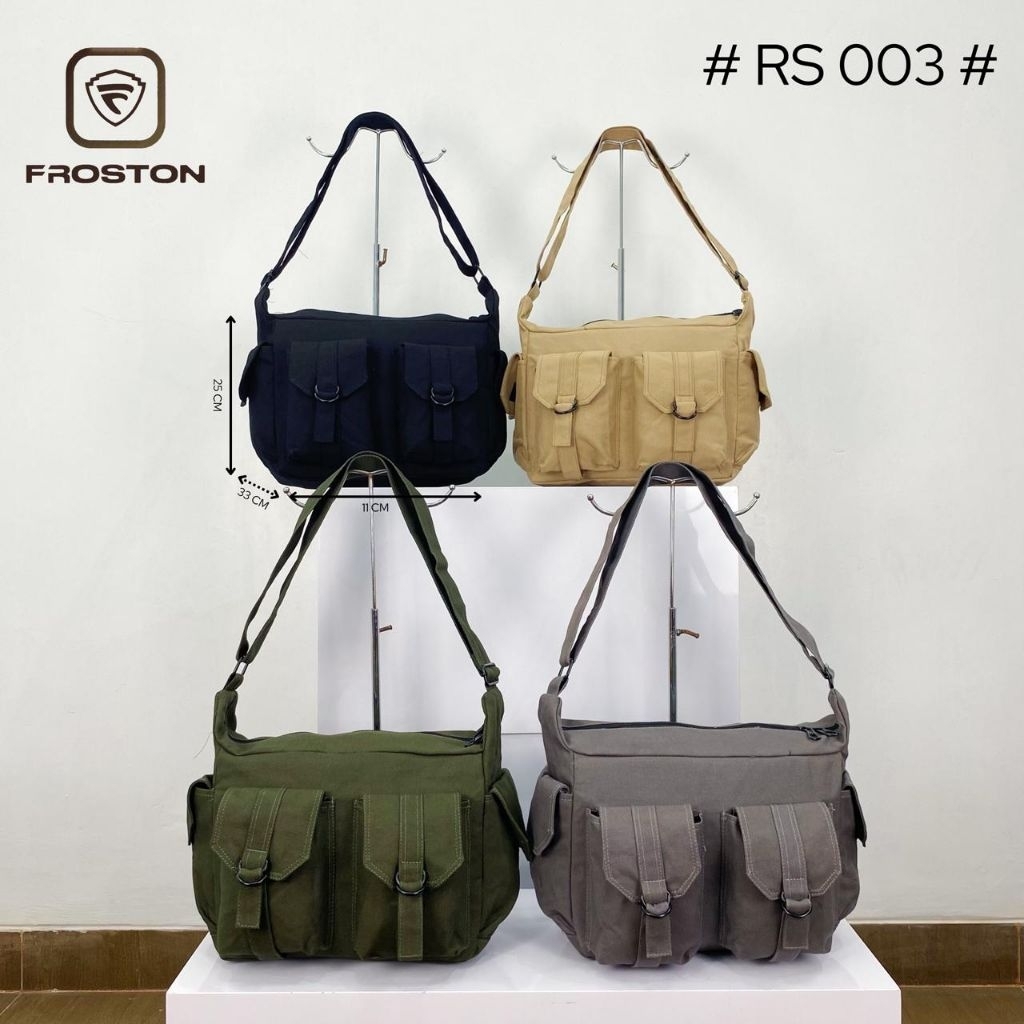 Tas slempang Froston pria wanita sekolah kerja bahan Canvas