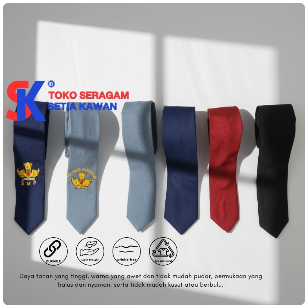 Dasi Sekolah SD SMP SMA SMK Bahan Premium / Dasi Polos SMP SMA SMK / Dasi Sekolah Bordir panjang