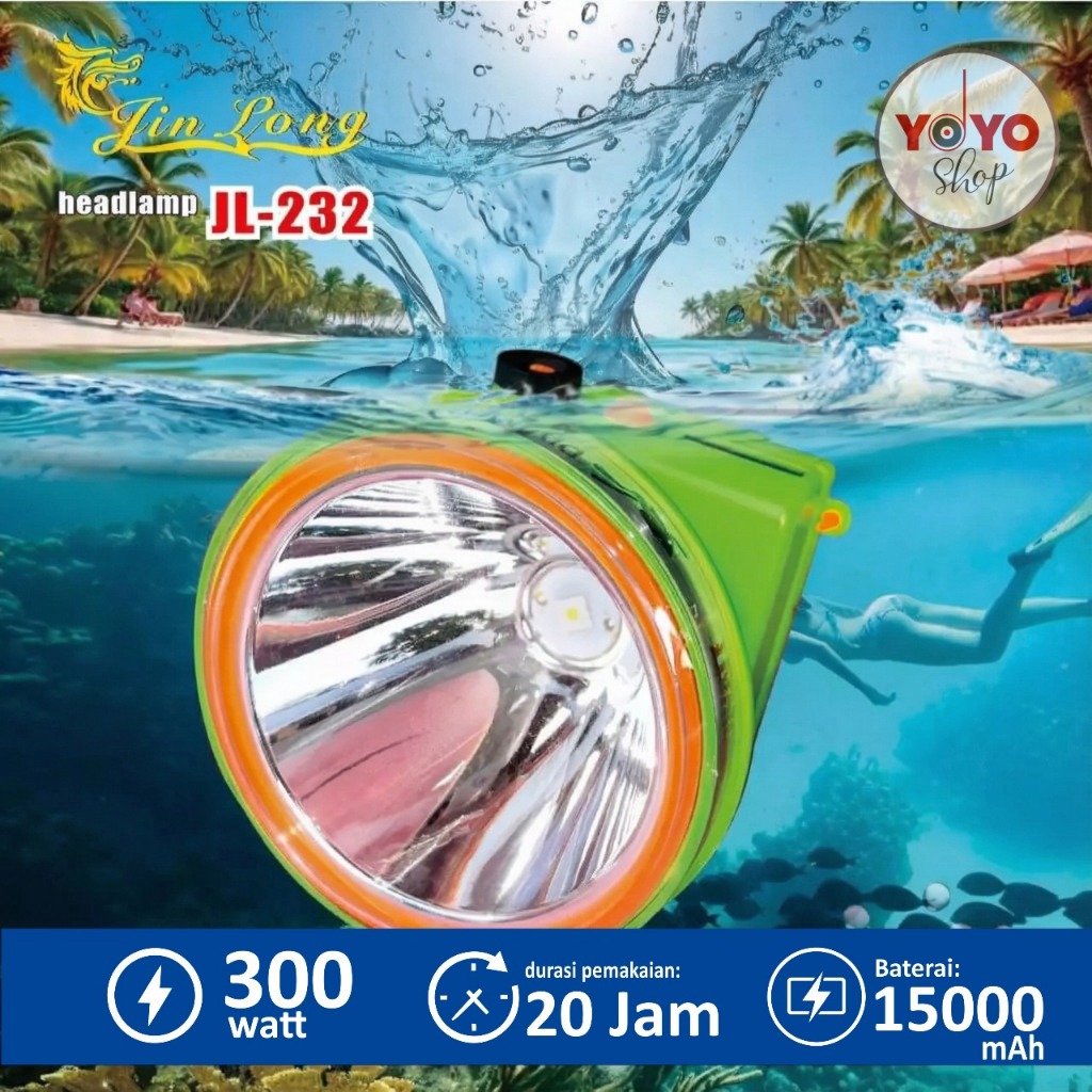 SENTER KEPALA 300WATT SELAM JINLONG JL 232  NEW WATERPROOF