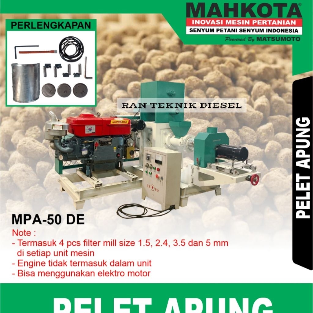 Mesin Cetak Pelet Apung Ikan MAHKOTA MPA 50 DE