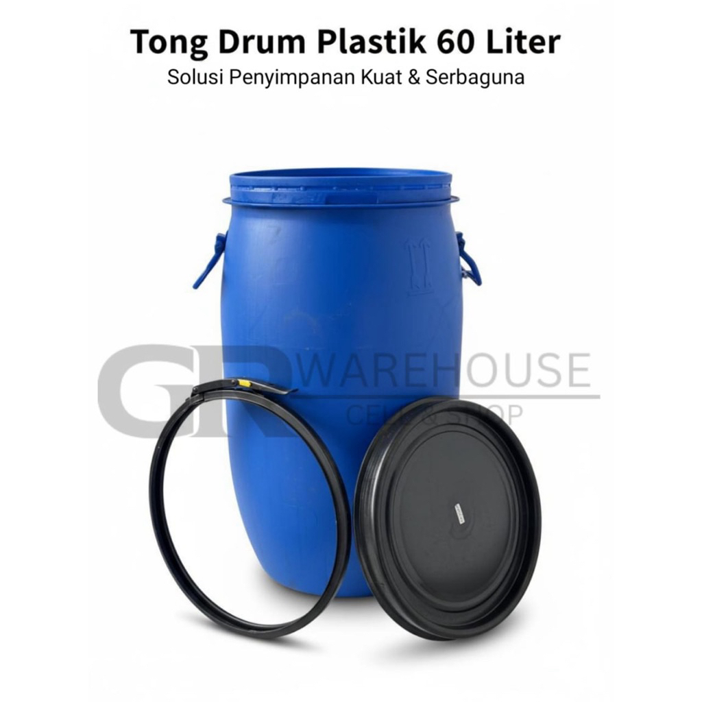 Tong Drum Plastik 60 Liter HDPE Multifungsi Tempat Sampah Tandon Air Tong Bekas