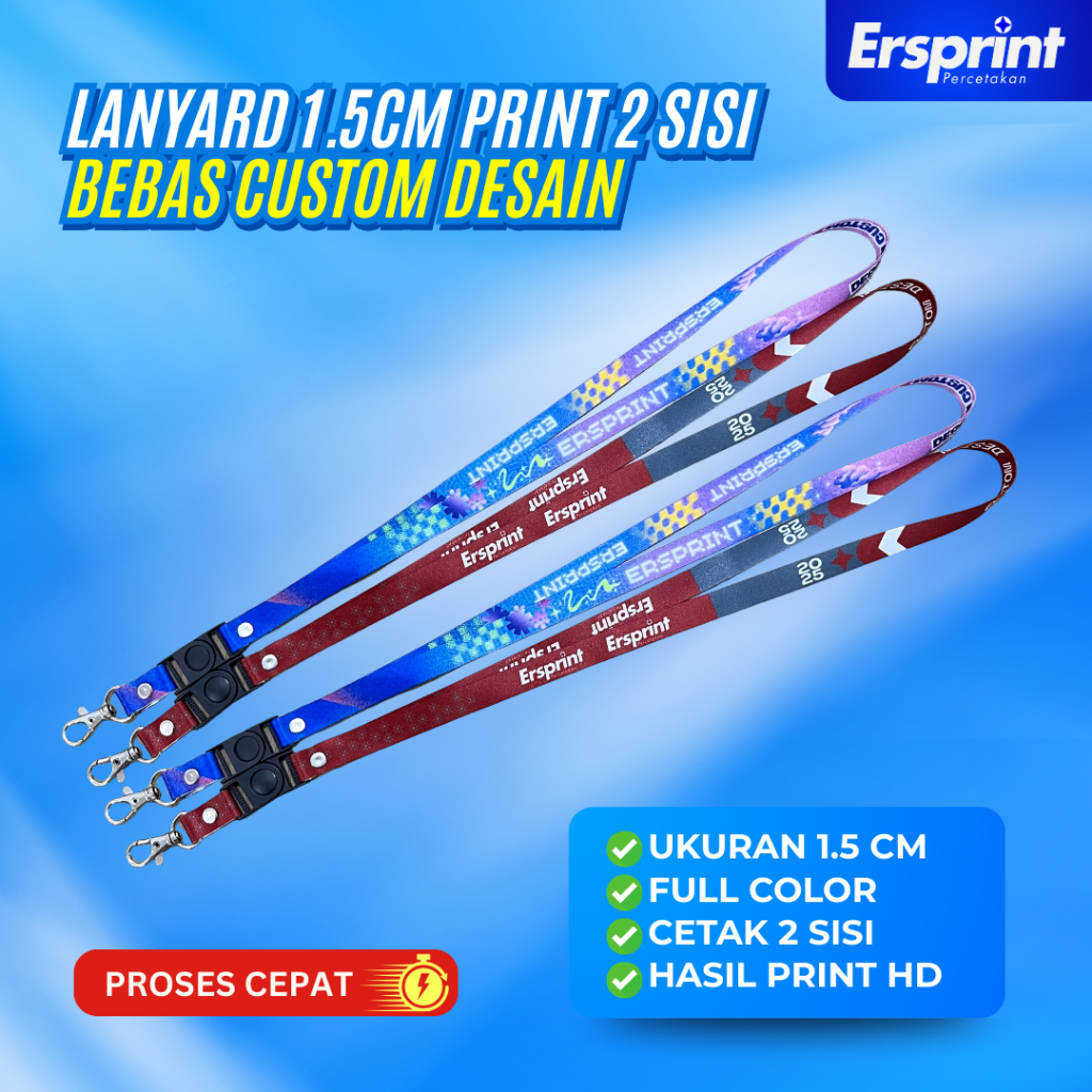 Cetak Lanyard Custom 1,5 cm Tali ID Card Tissue 2 Sisi | Gantungan Name Tag Premium Free Template
