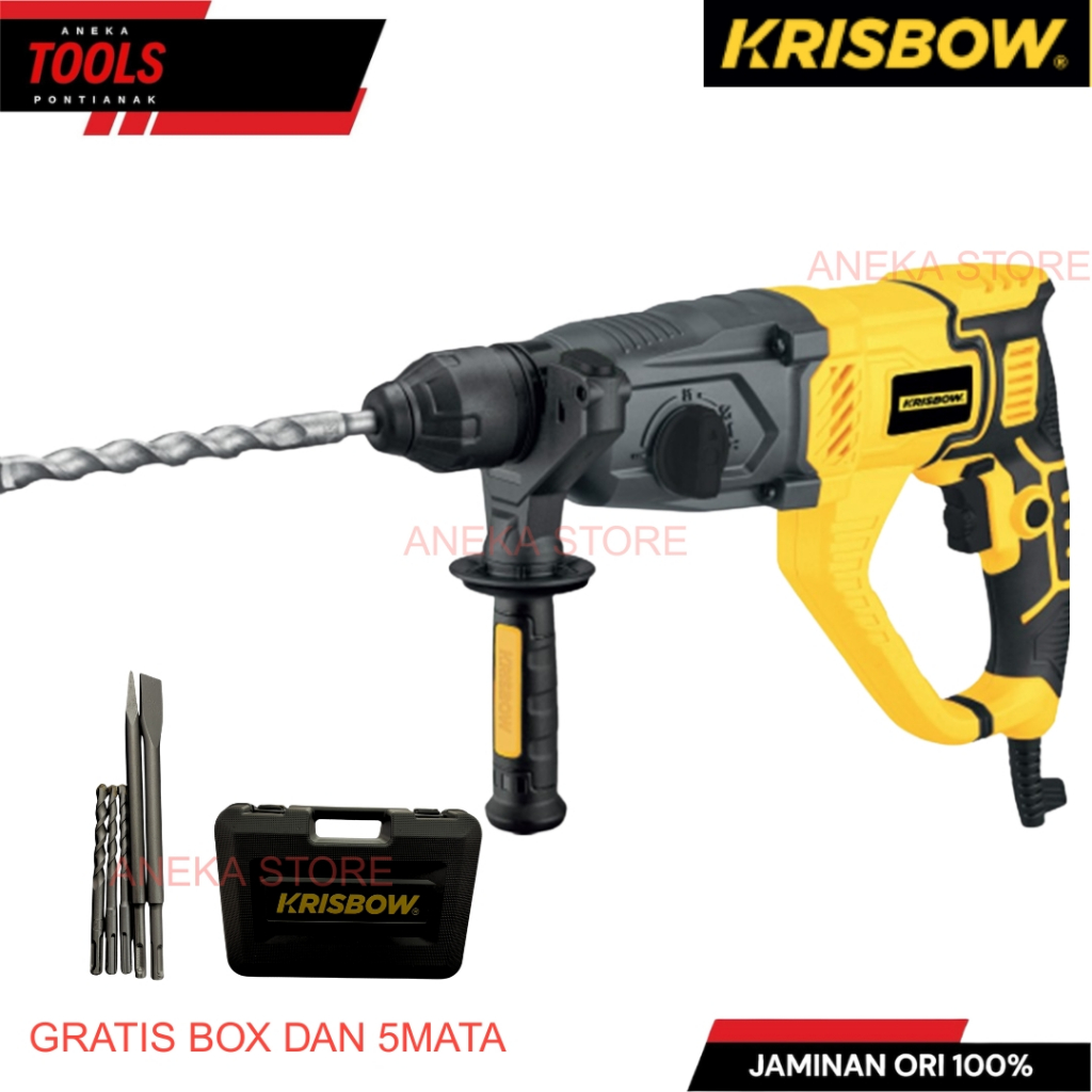 Krisbow Bor Listrik Rotary Hammer 26 mm 1050 Watt Irrh262 - Kuning Rotary Hammer Drill 26 mm 1050W I