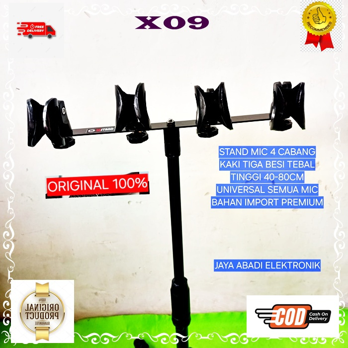 X09 STAND MIC 4 CABANG 4IN1 KAKI TIGA BESI TEBAL TINGGI 40 80 CM  UNIVERSAL SEMUA MIC BAHAN IMPORT P
