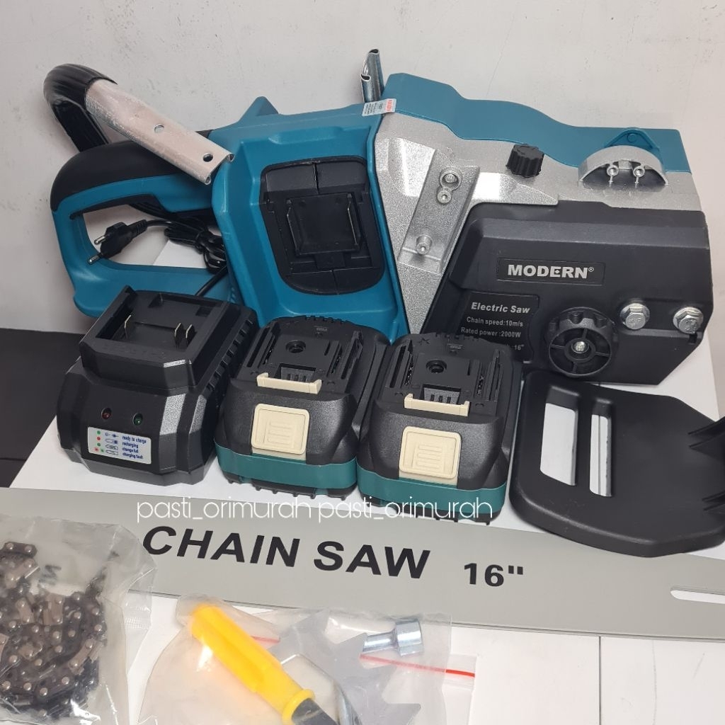 Mesin Chainsaw Cas Baterai 2 × 20V Chain Saw Cordless Charger 16in 16" Gergaji Kayu
