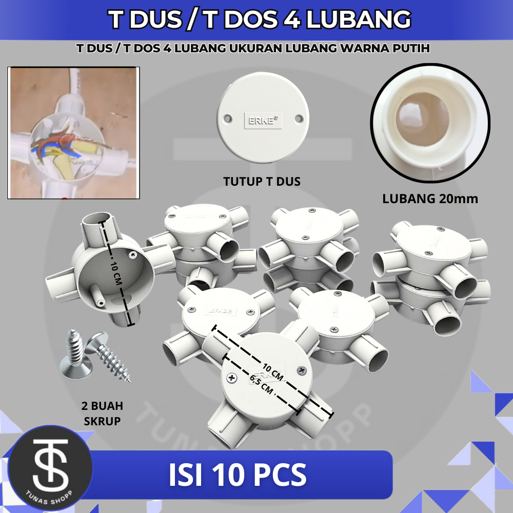 T Dus / T Dos 4 Lubang Sambungan Kabel 10pcs Ukuran Lubang 20mm Warna Putih / T Dus / T Dos Tidak mu
