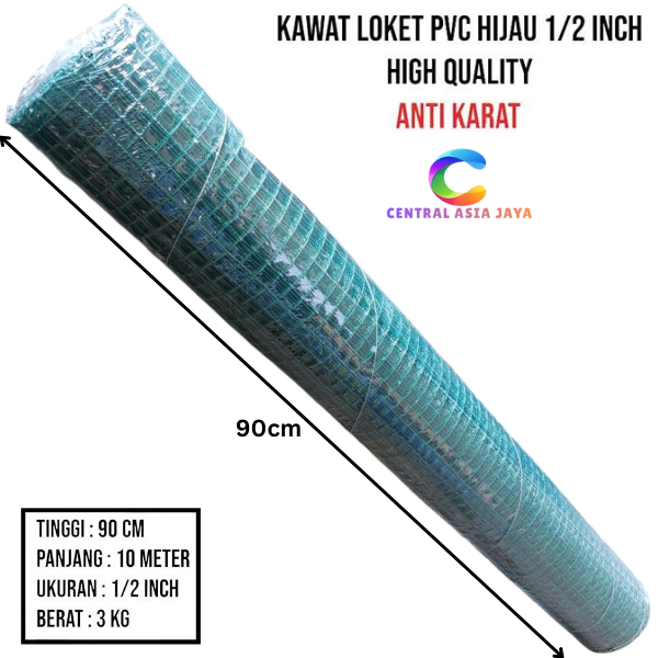 Kawat Loket PVC Hijau 1/2 Inch Per Rol -+10 Meter Lebar 90 cm / Kawat Ram Ayakan Pasir Kandang Tamba