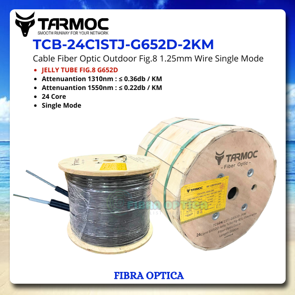 Tarmoc TCB-24C1STJ-G652D-2KM | Fiber Optic Cable G652D Fig-8 Jelly Tube 24 Core 2000m  Kabel FO 24C 