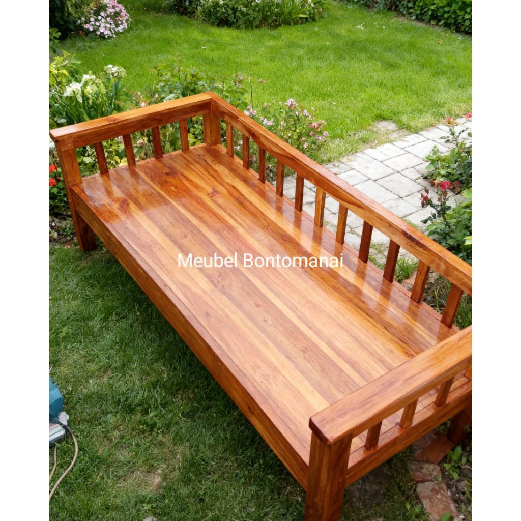 Bale-Bale Kayu Jati Solid | Kursi Panjang Teras Ruang Tamu | Dipan Santai Minimalis