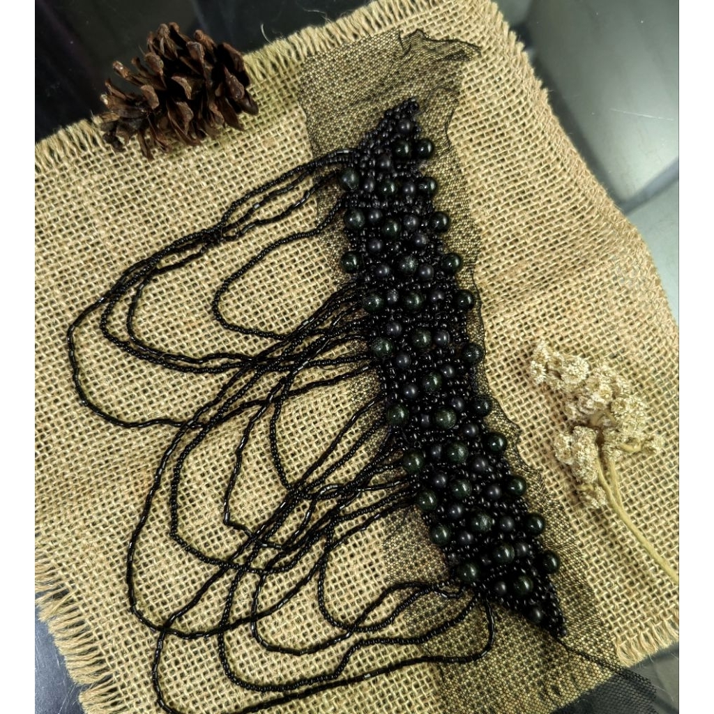 aksesoris mutiara ronce hitam untuk baju/jilbab