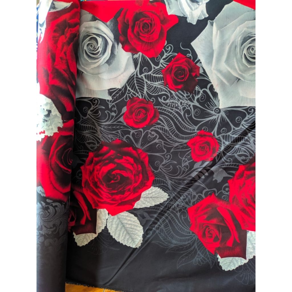 KAIN SPREI METERAN MOTIF BUNGA MAWAR BAHAN KATUN POLLIMIKRO