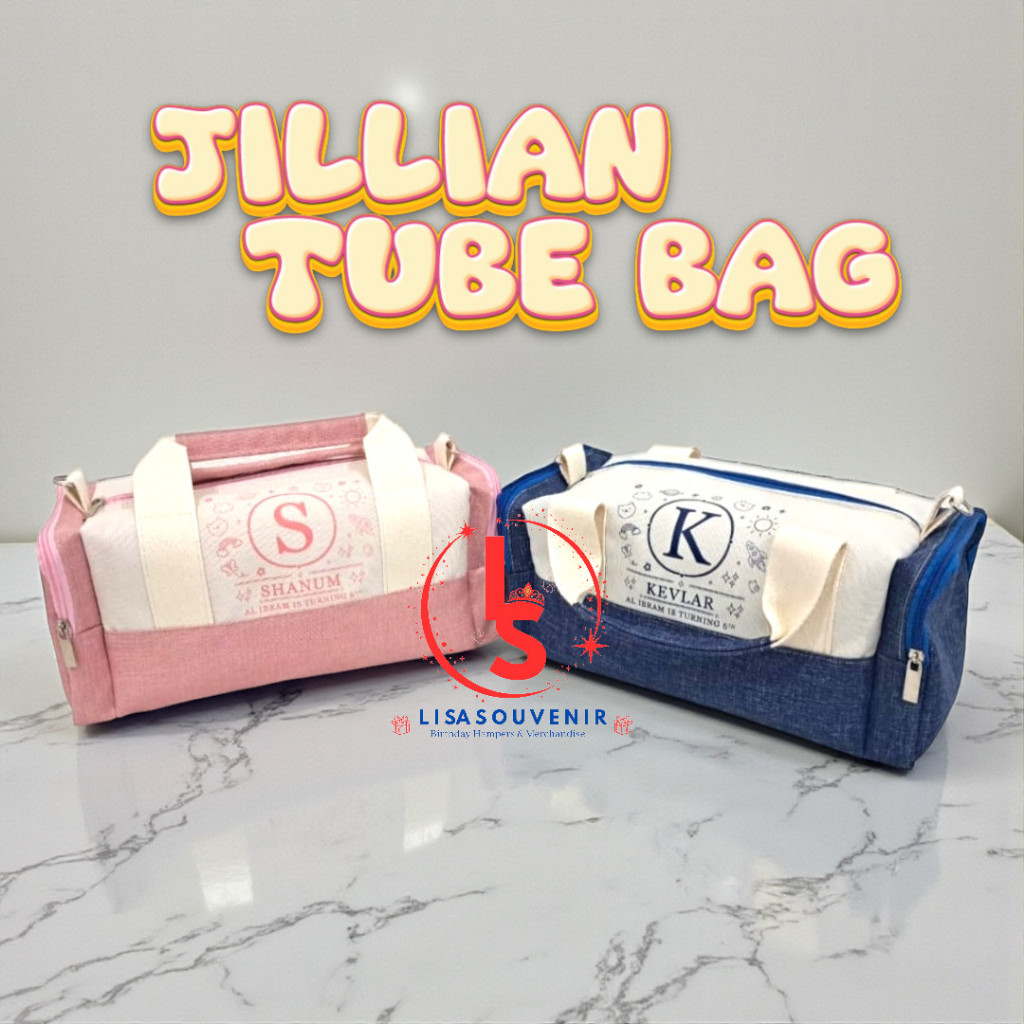 ( Minim 12 pcs ) JILLIAN TUBE BAG CANVAS SOUVENIR ULANG TAHUN CUSTOM DESIGN