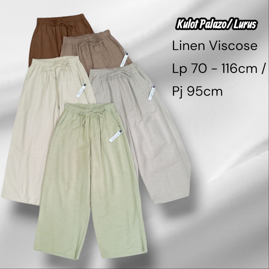Kulot Wanita Palazo/ Lurus Linen Viscose Celana Palazzo
