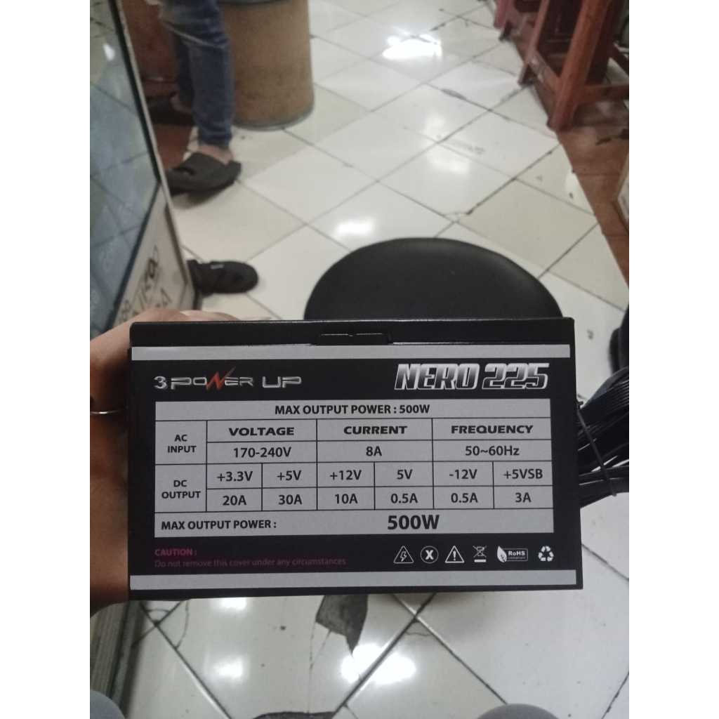 POWER SUPPLY 500W 3 POWER UP NERO 225 POWER SUPPLY PC