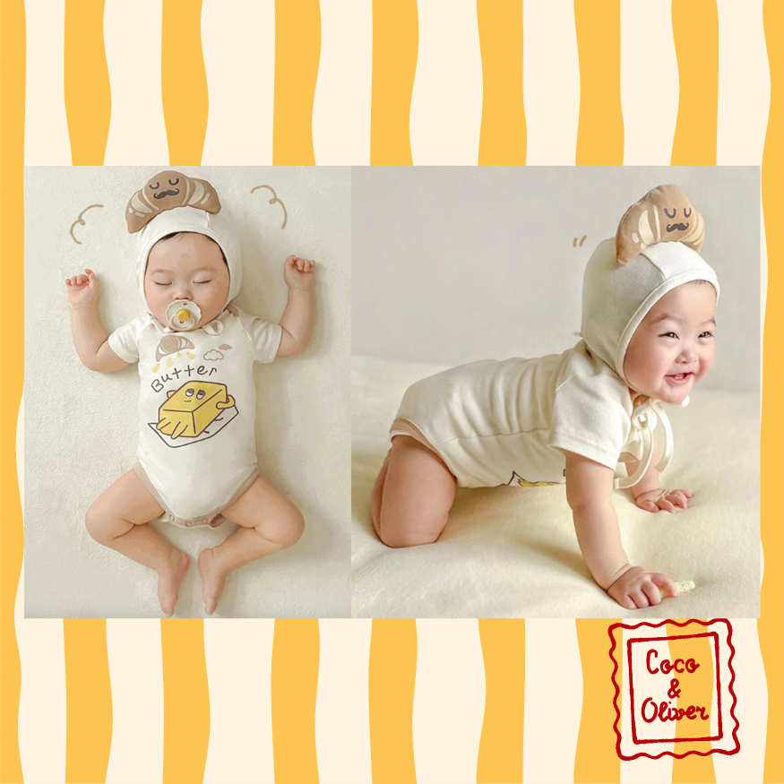 [Coco and Oliver] BABY BUTTER / Bodysuit Anak Bayi Cewek Butter Croissant / Jumper Anak Bayi Cowok B