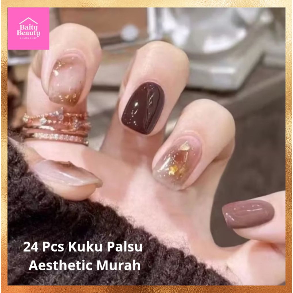 24 Pcs Kuku Palsu Fake Nail Kuku Palsu Aesthetic Murah