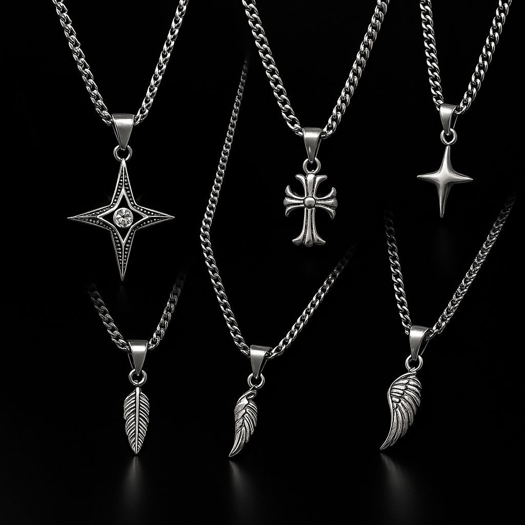 Kalung Smile Necklace Cross Star Bintang Pendant Korea Style Perak Silver Pria Wanita