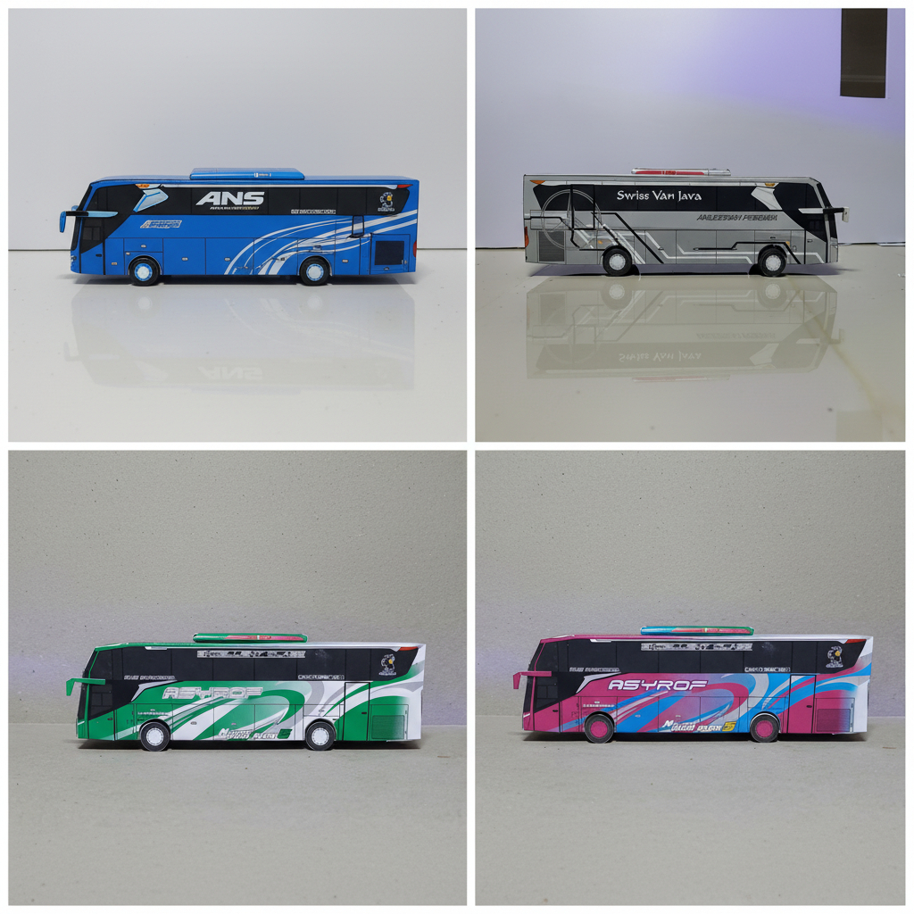 Miniatur Bus ANS JB3, Anugerah Perdana, Asyrof Hijau Tuan Muda JB5, Asyrof Pink Casper JB5 (Lampu LE