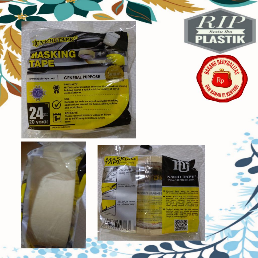 masking tape 24mm/lakban kertas 24mm/isolasi kertas 24mm/lakban tulis/isolasi kertas nach