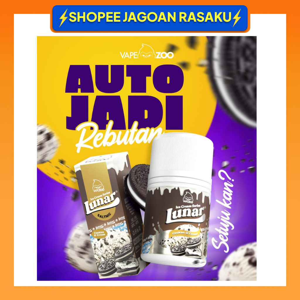 LUNAR ICE CREAM COOKIES & CREAM SERIES FREEBASE 60ML BY VAPEZOO 100% ORIGINAL