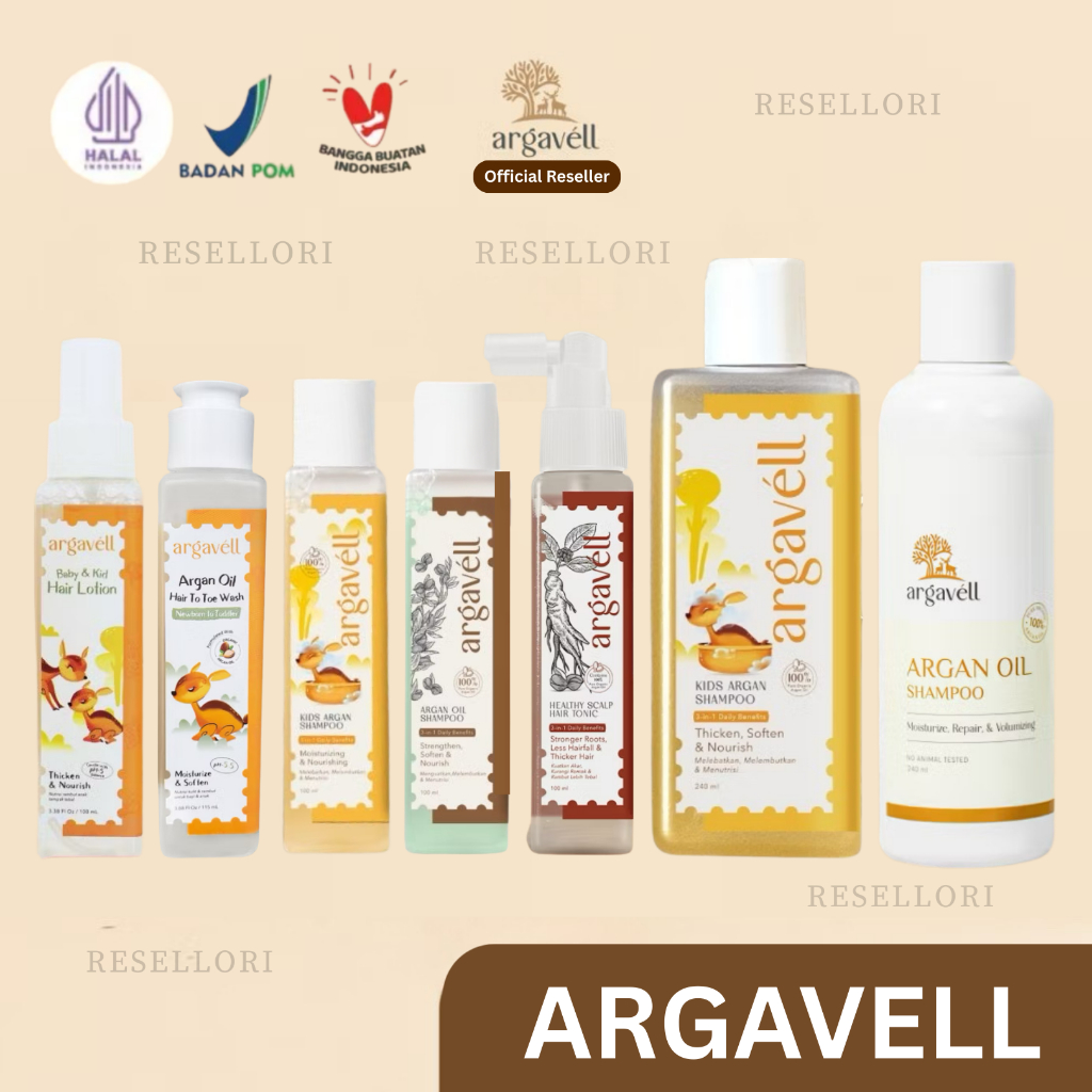 Argavell Essential Hair Care All Varian : Argan Oil Shampoo / Hair to Toe Wash / Baby & Kids Hair Lo