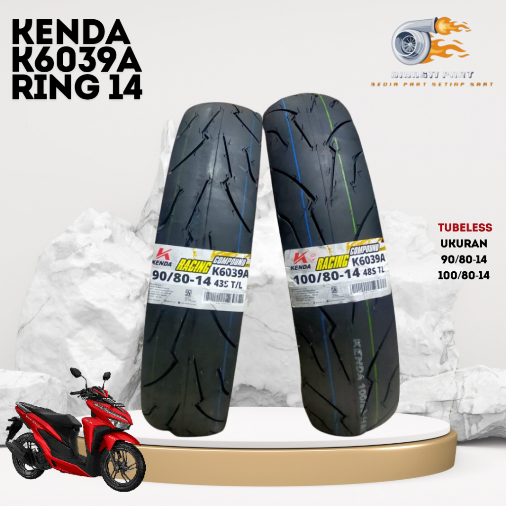 Paket Ban Motor BEAT Vario KENDA K6039A Ring 14 Tubeless ukuran 100/80-14 90/80-14