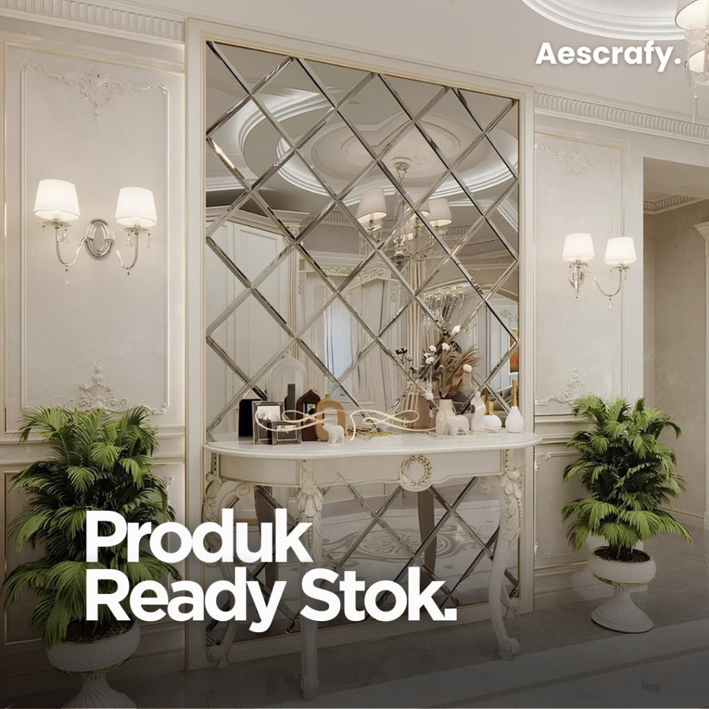 Aescrafy Cermin Kaca Bevel 5mm – Cermin Dinding Dengan Tepi Bevel
