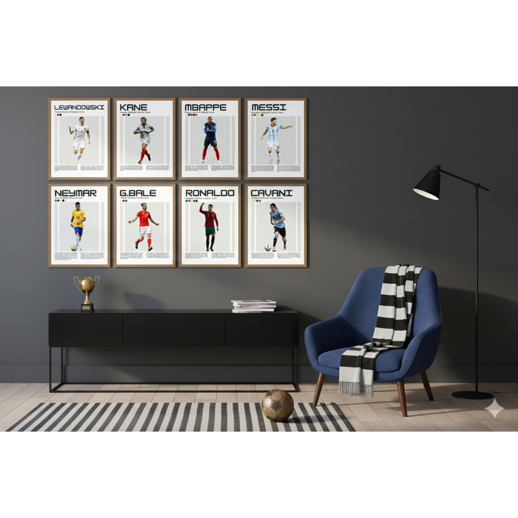 Poster estetik Pemain Sepakbola A5 (8 pcs) – Poster Bola Estetik, Hiasan Dinding Kamar Cowok, Dekora