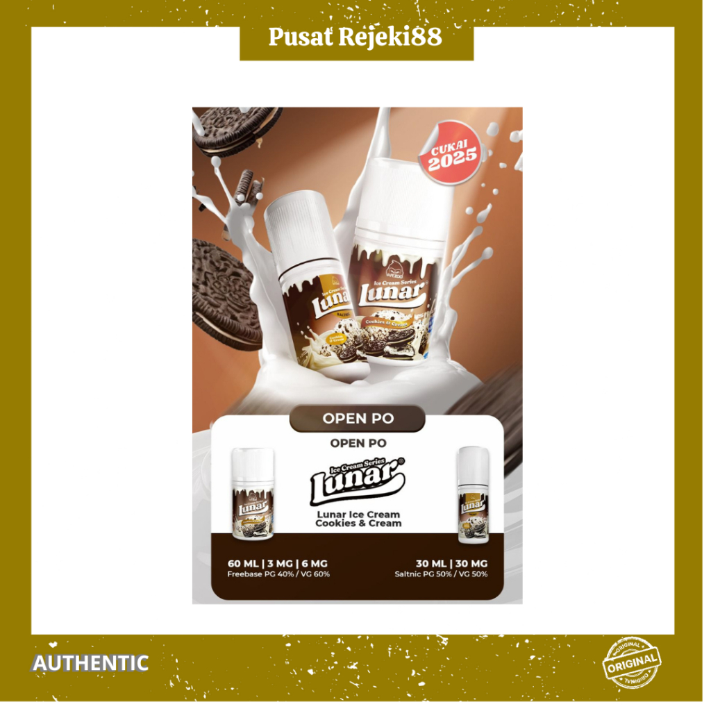 New Lunar Ice Cream Series Cookies & Cream Freebase 60ML By Vapezoo 100% Authentic