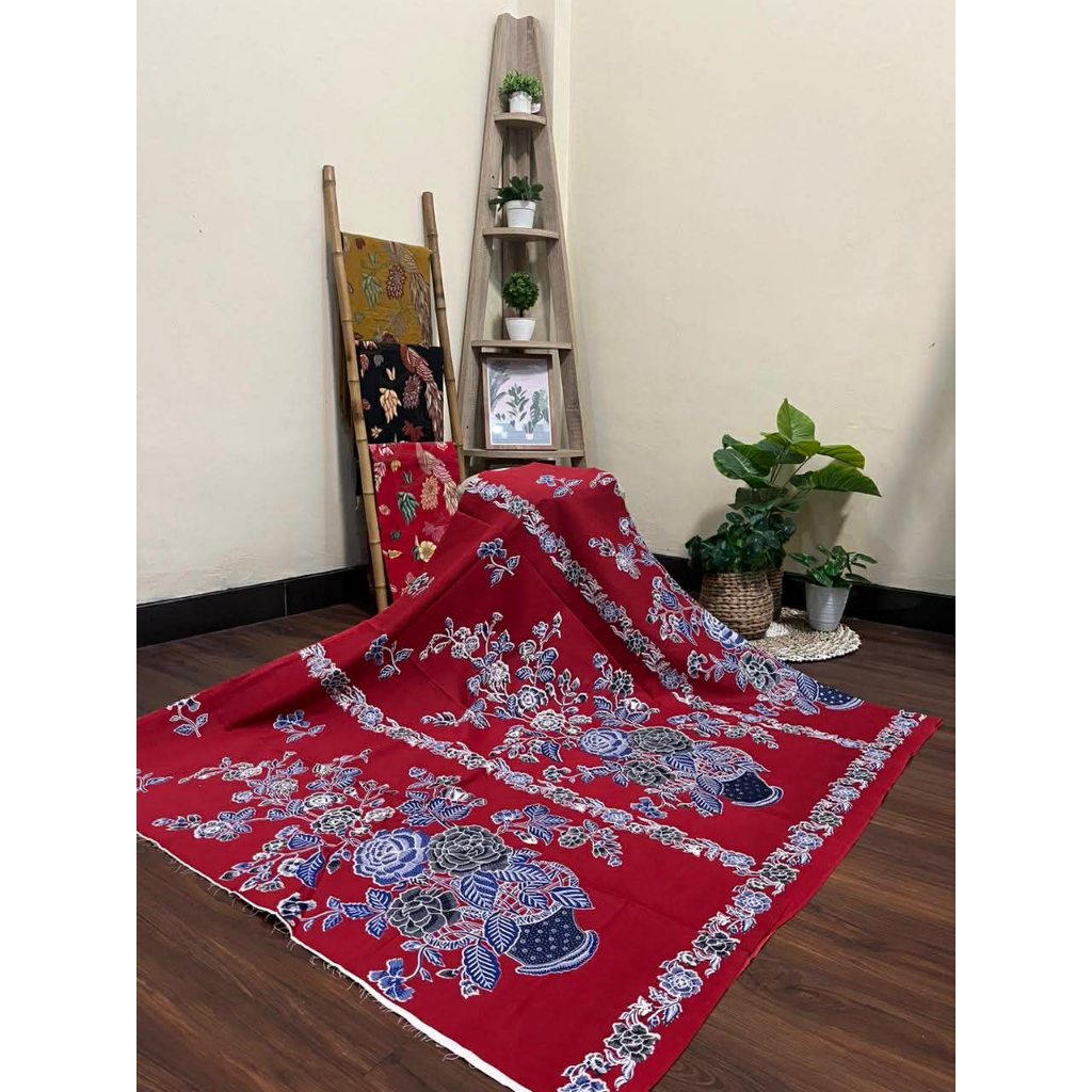 Kain Batik Katun Solo Halus Premium Motif Bunga Motif Encim Merah