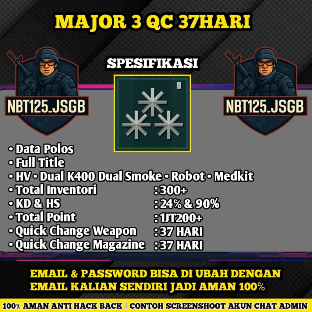 AKUN POINT BLANK MAJOR 3 QC 37DAY - POINTBLANK ZEPETTO INDONESIA TERMURAH TERLARIS