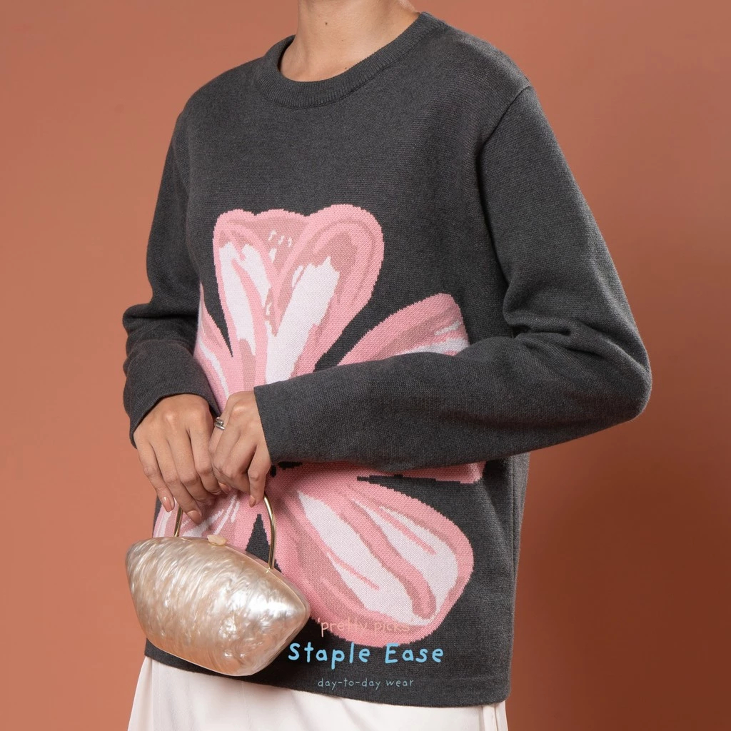 (READY STOCK) BWBYAZ STAPLE EASE - CLAIRE BLOSSOM KNIT DARK GREY