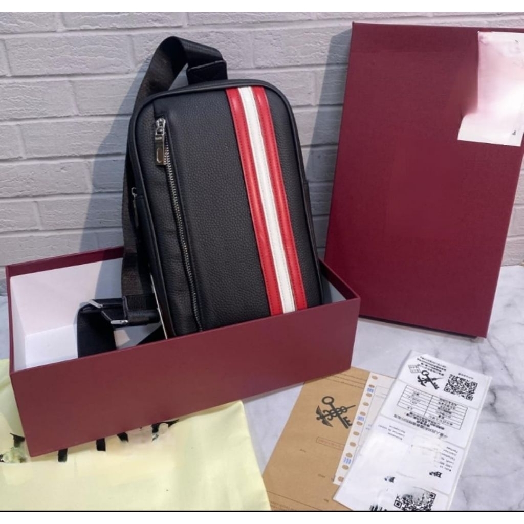 Tas slingbag bally bodybag pria kulit asli