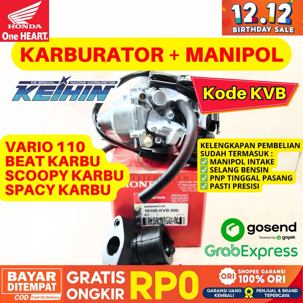 KVB KARBURATOR VARIO 110 KEIHIN ORIGINAL AHM HONDA, KARBURATOR ORIGINAL BEAT KARBU, KARBURATOR SPACY