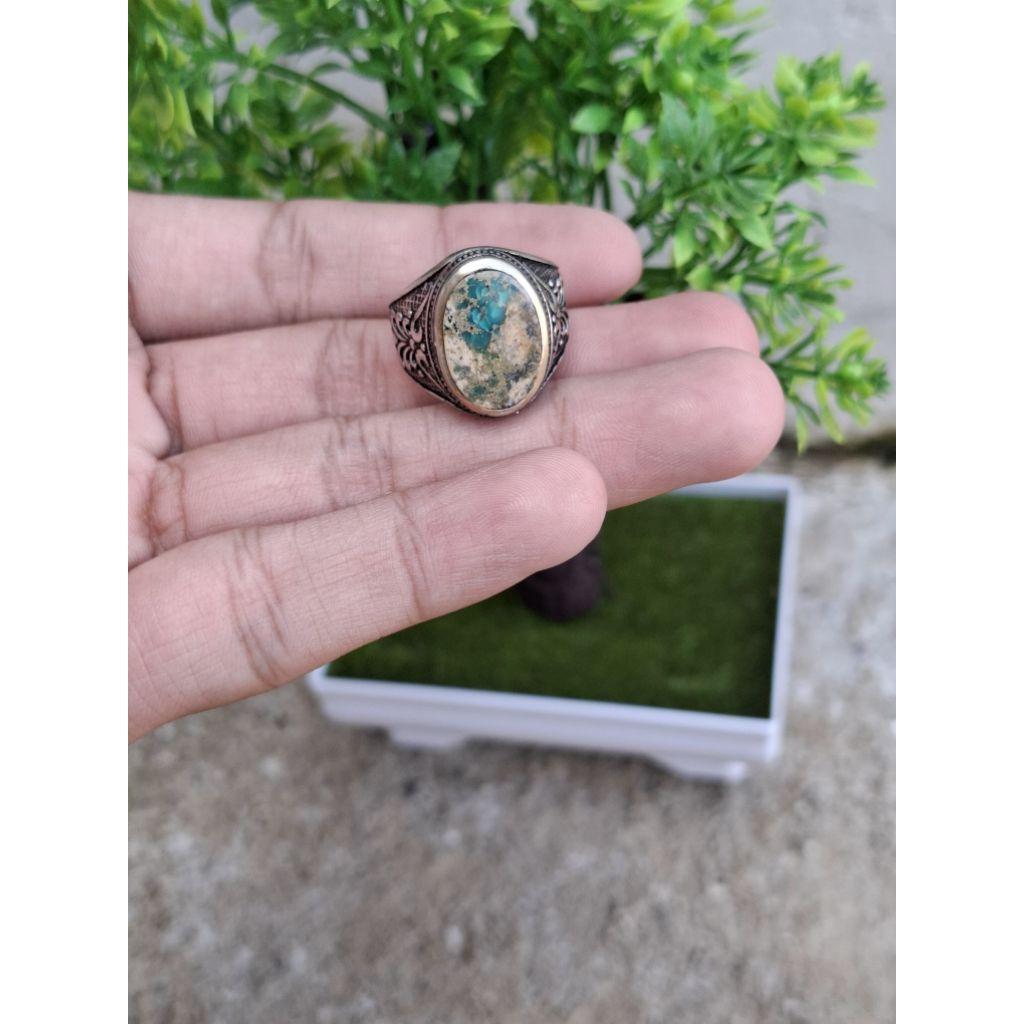 Pirus Persia Hijau Kedondong Serat Emas Ring Alpaka Super