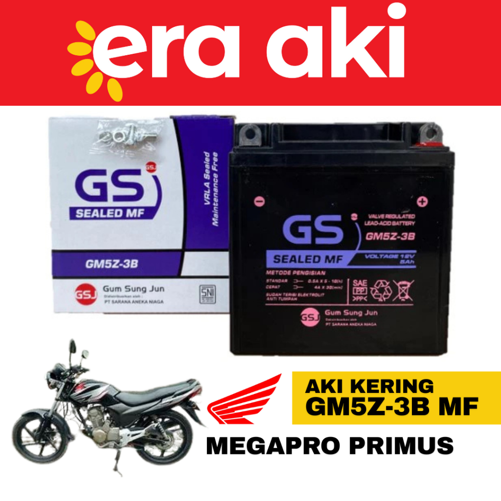 Aki Motor Honda Megapro Primus / Megapro Lama GM5Z3B Aki Kering Accu Kering MF