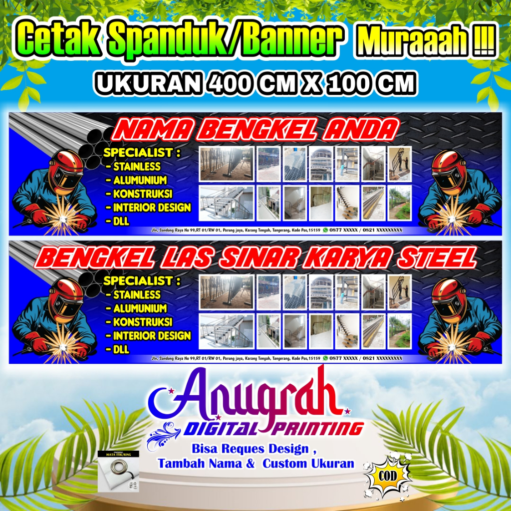 Spanduk Banner Bengkel Las Ukuran 4 meter x 1 meter