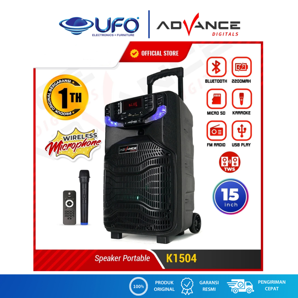 Advance Speaker Meeting Bluetooth K1504 Salon Aktif 15 inch Gratis 2 Mic Karoke