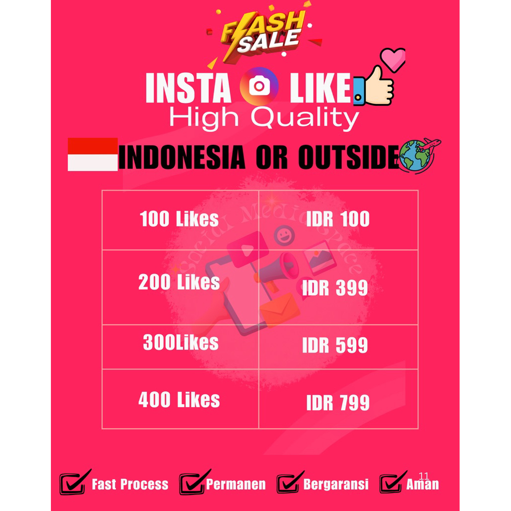 INSTAGRAM LIKE PERMANENT INDONESIA PEOPLE REAL  (PROMO) FAST RESPONSE