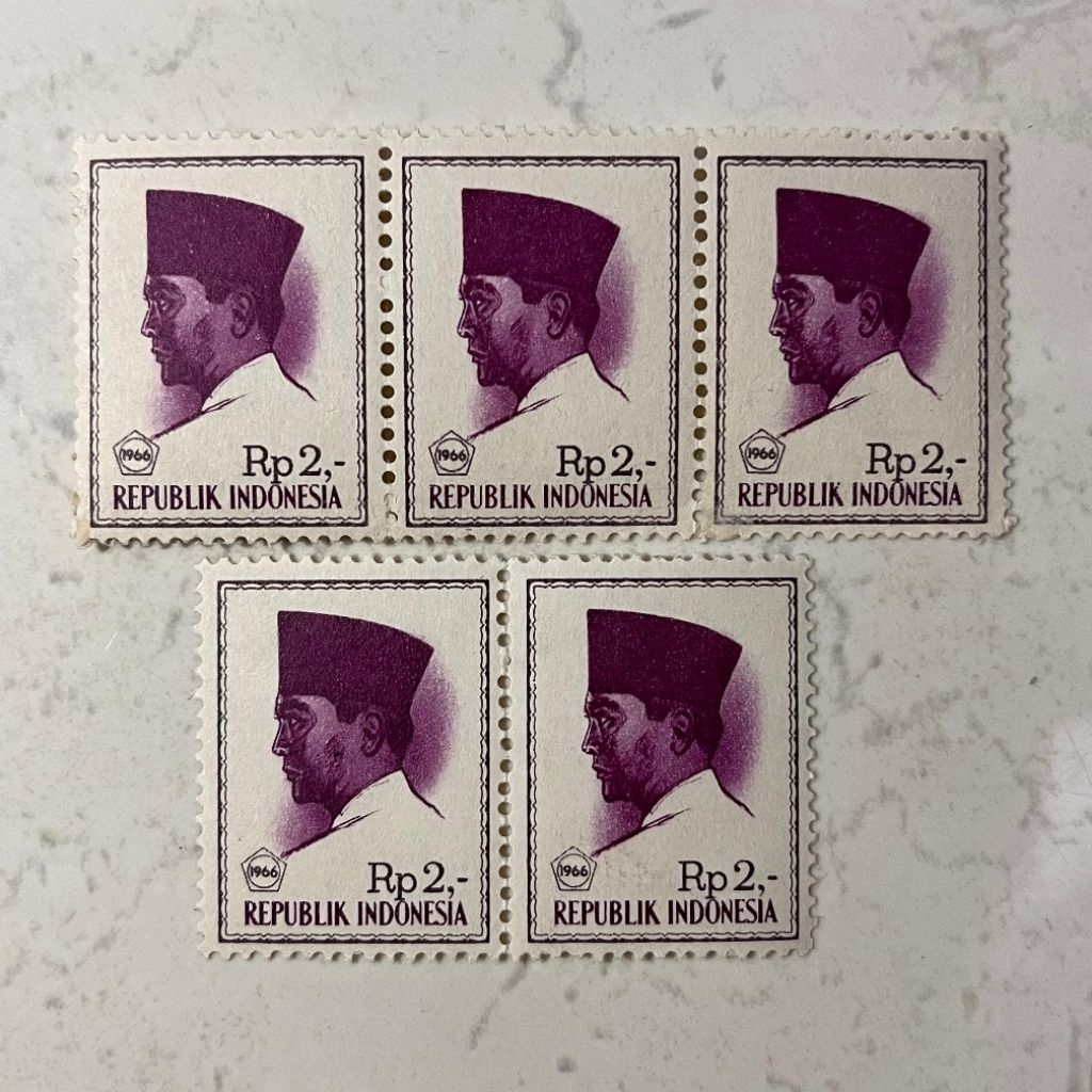 [Set 5 Lembar] Perangko Indonesia Kuno 2 Rupiah Soekarno Tahun 1966 Mint - Stamp