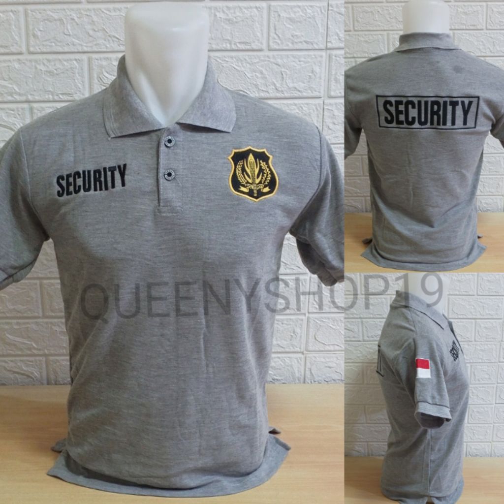 KAOS SECURITY ABU LOGO KUNING FULL BORDIR - KAOS KERAH SECURITY ABU LENGAN PENDEK BORDIR - KAOS SECU