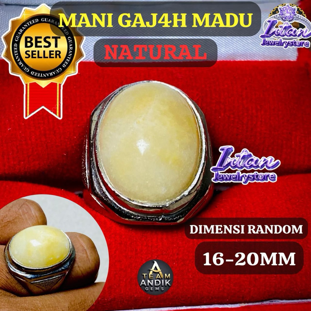 Cincin batu akik manii gajah madu natural ring alpaka super
