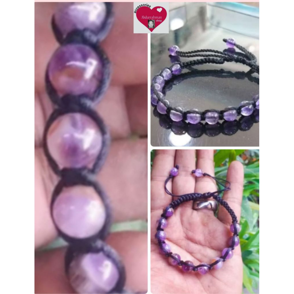 GELANG MACRAME 11 MATA BATU KECUBUONG UNGGU KALIMANTAN ORIGINAL BATU ALAM